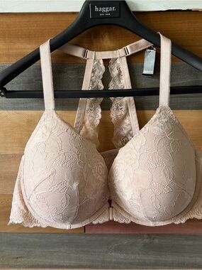 Torrid Perfect T Front Close Boost Bra 46D Blush Lace Racerback NWT